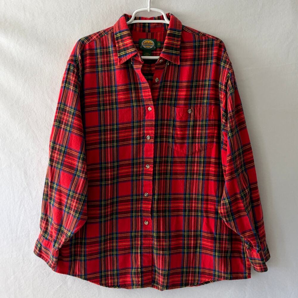 Cabela's Flannel Shirt Mens XL Red Buffalo Plaid 100% Cotton Lumberjack Classic